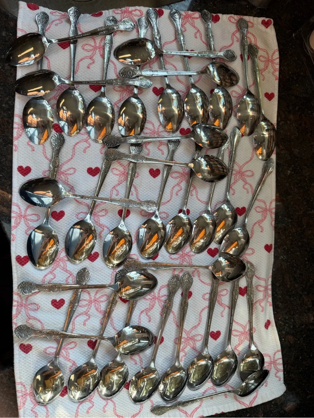 Beautiful 36 piece vintage National Stainless Steel spoon collection made Korea